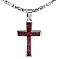 STEEL REVOLTâ„¢ Stainless Steel Cross Necklace with Crushed Opal