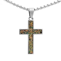 STEEL REVOLTâ„¢ Stainless Steel Cross Necklace with Crushed Opal