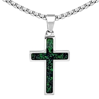 STEEL REVOLTâ„¢ Stainless Steel Cross Necklace with Crushed Opal