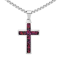 STEEL REVOLTâ„¢ Stainless Steel Cross Necklace with Crushed Opal