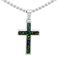 STEEL REVOLTâ„¢ Stainless Steel Cross Necklace with Crushed Opal