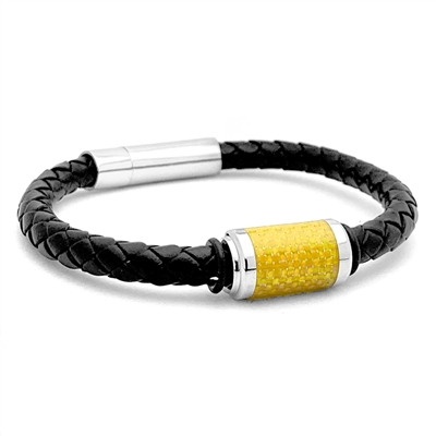 STEEL REVOLTâ„¢ Genuine Leather Bracelet with Gold Color Carbon Fiber Inlay
