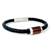 STEEL REVOLTâ„¢ Genuine Leather Bracelet with the Bead Inlayed with Genuine Wood from M1 Garand Rifle