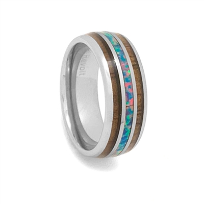 8mm Comfort Fit High-Tech Ceramic Wedding Ring with Koa Wood and