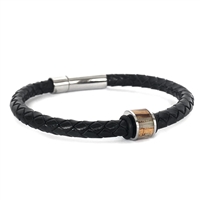 STEEL REVOLTâ„¢ Genuine Leather Bracelet with Bead Inlaid with Fossilized Mammoth Tooth