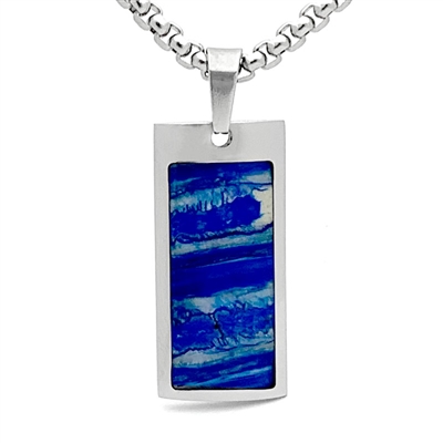 STEEL REVOLTâ„¢ Stainless Steel Necklace with Blue Siberian Agate Inlay