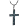 STEEL REVOLTâ„¢ Stainless Steel Cross Necklace with Crushed Turquoise