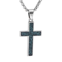 STEEL REVOLTâ„¢ Stainless Steel Cross Necklace with Crushed Turquoise