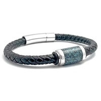 STEEL REVOLTâ„¢ Genuine Leather Bracelet with Turquoise Inlay