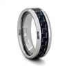 STEEL REVOLTâ„¢ Comfort Fit Tungsten Carbide Wedding Ring with Beveled Edges and Black/Blue Carbon Fiber Inlay