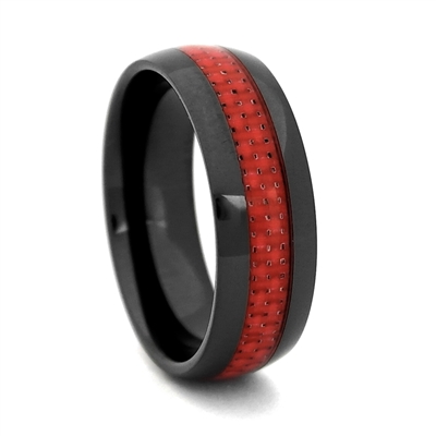 STEEL REVOLTâ„¢ Comfort Fit 8mm Black High-Tech Ceramic Wedding Band with Red Carbon Fiber Inlay