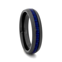 STEEL REVOLTâ„¢ Comfort Fit 4mm Black High-Tech Ceramic Wedding Band with Blue Carbon Fiber Inlay