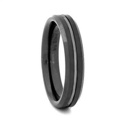 STEEL REVOLTâ„¢ Comfort Fit 4mm Black High-Tech Ceramic Wedding Band with a Groove