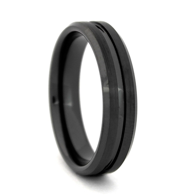 STEEL REVOLTâ„¢ Comfort Fit 6mm Black High-Tech Ceramic Wedding Band with beveled edges and a center Groove