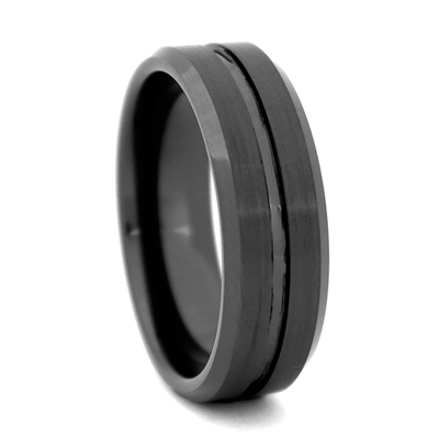 STEEL REVOLTâ„¢ Comfort Fit 8mm Black High-Tech Ceramic Wedding Band with beveled edges and a center Groove