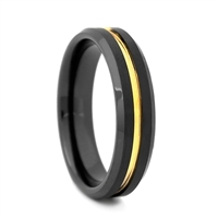 STEEL REVOLTâ„¢ Comfort Fit 6mm Black High-Tech Ceramic Wedding Band with a Gold Color PVD Plated Groove