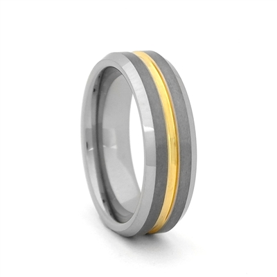 STEEL REVOLTâ„¢ Two Tone 7mm Band With a Gold Color Groove