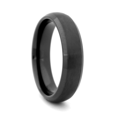 STEEL REVOLTâ„¢ Comfort Fit Domed 8mm Black High-Tech Ceramic Wedding Band with Satin Finish and High Polish Edges
