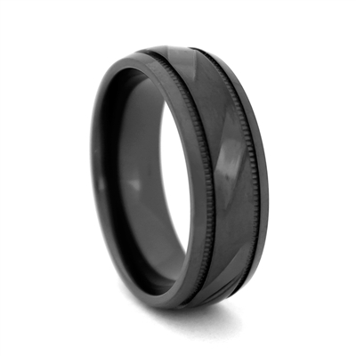 STEEL REVOLTâ„¢  8mm Matte Black Zirconium Ring with Angle Cut Design