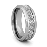 STEEL REVOLTâ„¢ Comfort Fit Tungsten Carbide Wedding Ring with Beveled Edges and  Meteorite-Look Inlay