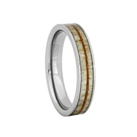 STEEL REVOLTâ„¢ Comfort Fit Tungsten Carbide Wedding Ring with Antler and Koa Wood Inlay