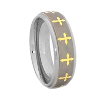 STEEL REVOLTâ„¢  Wedding Band with Laser Engraved Crosses and Gold PVD Plating