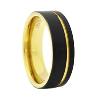 STEEL REVOLTâ„¢ Comfort Fit 8mm Black Tungsten Carbide Wedding Band with Gold Color PVD Plated Interior  and Off-Center Groove