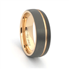 STEEL REVOLTâ„¢ Comfort Fit 8mm Tungsten Carbide Brushed black and gunmetal color Finish Wedding Band with Rose Gold Color PVD Plated Accents