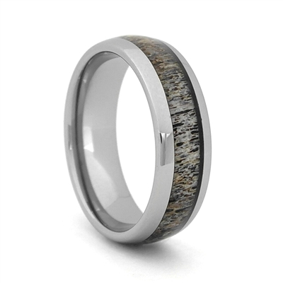 STEEL REVOLTâ„¢ Comfort Fit Domed Tungsten Carbide Wedding Ring with Antler Inlay