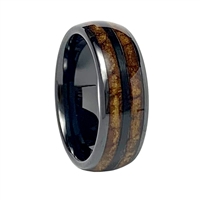 STEEL REVOLTâ„¢ Comfort Fit Black High-Tech Ceramic Wedding Ring with a Tobacco leaf Inlay