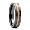 STEEL REVOLTâ„¢ Comfort Fit Black High-Tech Ceramic Wedding Ring with Antler and Cigar Leaf Inlay