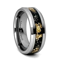 STEEL REVOLTâ„¢ Comfort-Fit Tungsten Carbide Wedding Ring With Meteorite and Gold color Flakes
