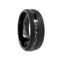 STEEL REVOLTâ„¢ Comfort-Fit 8mm Domed Tungsten Carbide Stardust Finish Wedding Ring With Inlay of Meteorite Pieces
