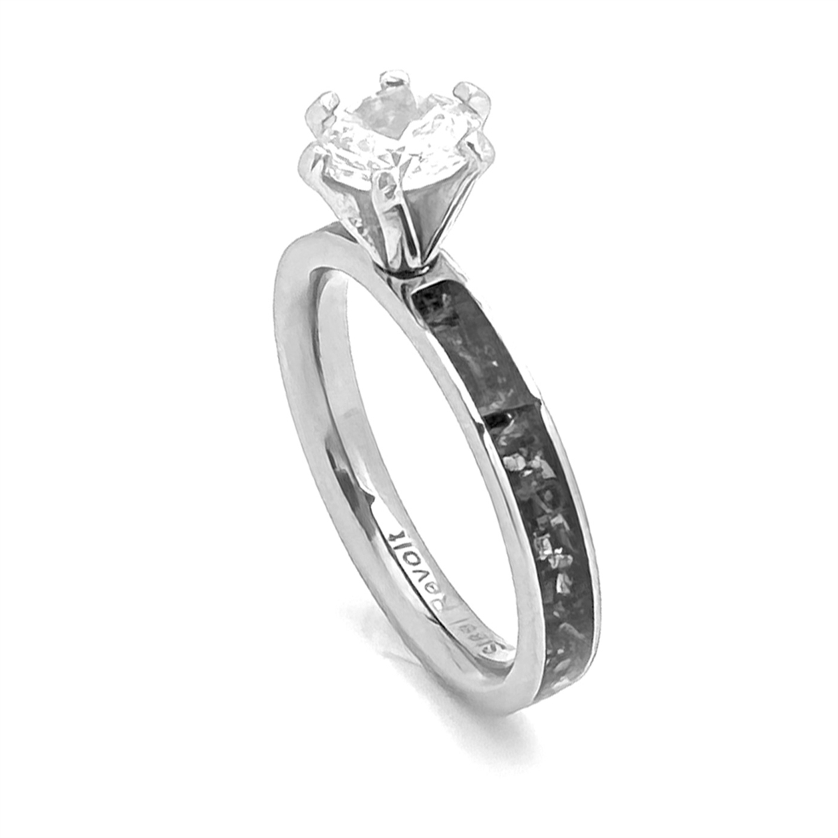 Comfort-Fit Domed CZ Engagement ring with Inlay of Meteorite Pieces by  STEEL REVOLT™