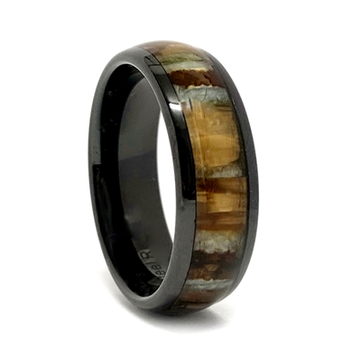 STEEL REVOLTâ„¢ Comfort Fit 8mm High-Tech Ceramic Wedding Ring With Genuine Mammoth Tooth Inlay