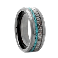 STEEL REVOLTâ„¢ Comfort Fit Black High-Tech Ceramic Wedding Ring with Antler and Turquoise Inlay