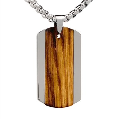 STEEL REVOLTâ„¢ Tungsten Necklace with Wood from a Genuine Jack Daniels Whiskey Barrel