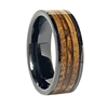 STEEL REVOLTâ„¢ Comfort Fit Black High-Tech Ceramic Wedding Ring with a Tobacco leaf and Genuine Jack Daniels Whiskey Barrel Wood Inlay