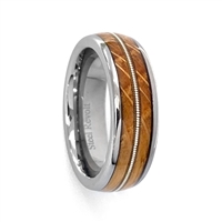 STEEL REVOLTâ„¢ Comfort Fit Domed Tungsten Carbide Wedding Ring with a Genuine Jack Daniels Whiskey Barrel Wood and Guitar String