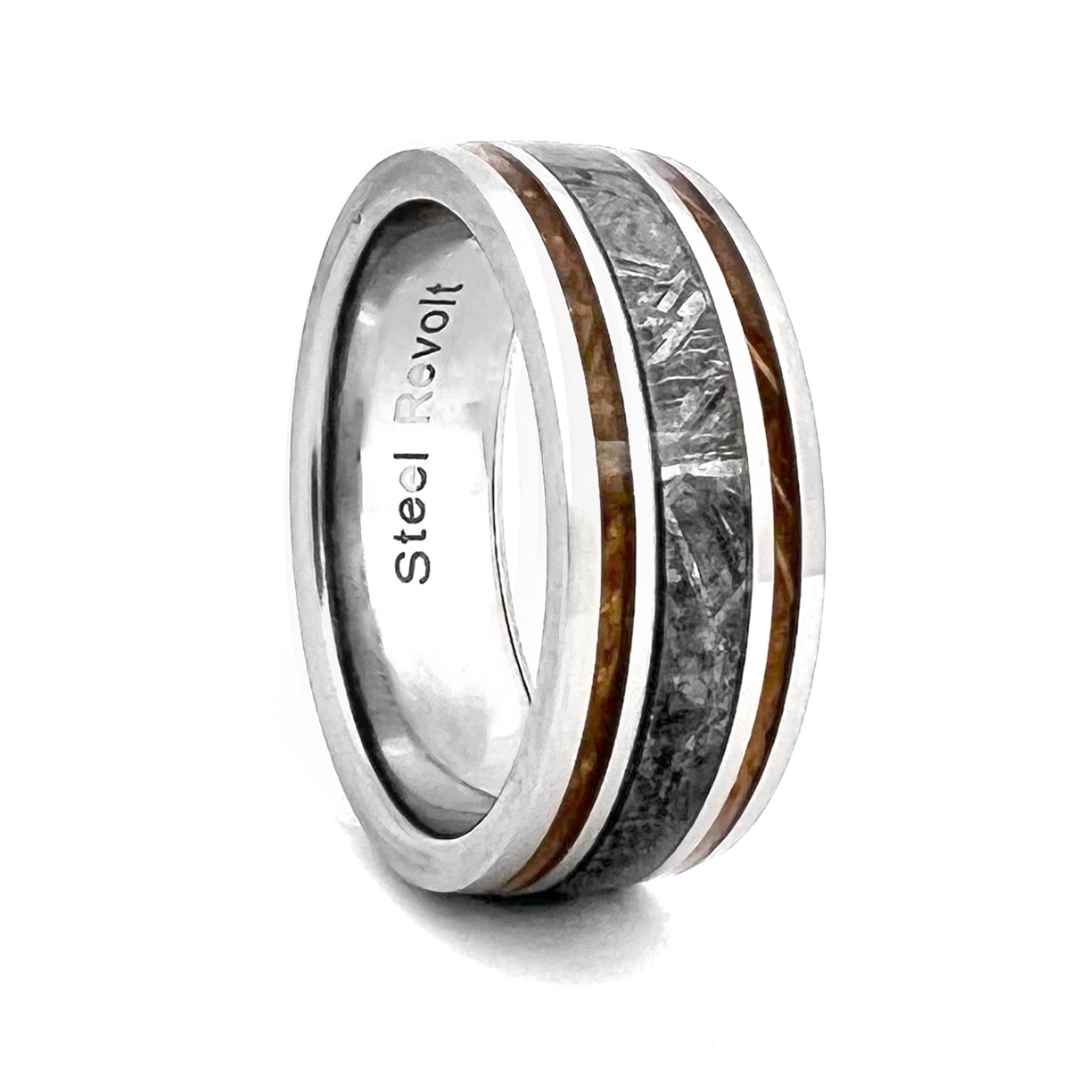 Comfort Fit Domed 8mm Titanium Wedding Ring With Genuine Wood from