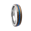 STEEL REVOLTâ„¢ Comfort Fit Tungsten Carbide Wedding Ring with Jack Daniels Whiskey Barrel Wood and Created Crushed Opal