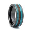 STEEL REVOLTâ„¢ Comfort Fit High-Tech Ceramic Wedding Ring with Turquoise and Genuine Jack Daniels Whiskey Barrel Wood Inlay