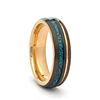 STEEL REVOLTâ„¢ Comfort Fit Tungsten Carbide Wedding Ring with Rounded Edges, Turquoise Inlay, and Gold Accents