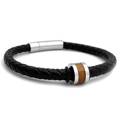 STEEL REVOLTâ„¢ Genuine Leather Bracelet with Wood from Genuine Jack Daniels Whiskey Barrel