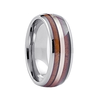 STEEL REVOLTâ„¢ Comfort Fit Domed Tungsten Carbide Wedding Ring with Gold Color Accent and Wood from Genuine Jack Daniels Whiskey Barrel