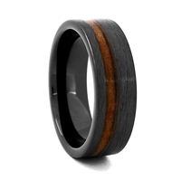 STEEL REVOLTâ„¢ Charred Whiskey II is a Tennessee Whiskey Band. It is an 8mm comfort fit black high-tech ceramic wedding ring with wood cut from the whiskey barrels once used by the Jack Daniel's Distillery