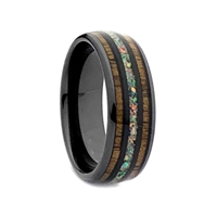 STEEL REVOLTâ„¢ Comfort Fit 8mm High-Tech Ceramic Wedding Ring With Genuine Wood from M1 Garand Rifle and White Crushed Opal