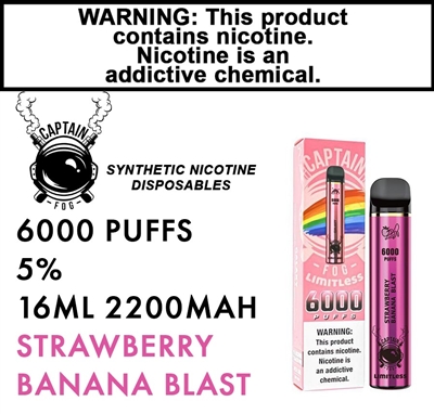 Captain Fog Strawberry Banana Blast Synthetic Nic Disposable 50mg