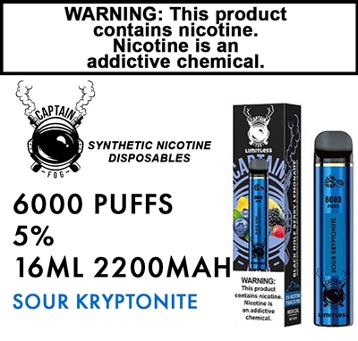 Captain Fog Sour Kryptonite Freeze 6000 Puff Synthetic Nic Disposable 50mg