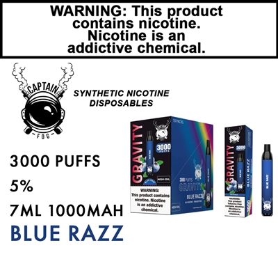 Captain Fog Blue Razz 3000 Puff Synthetic Nic Disposable 50mg